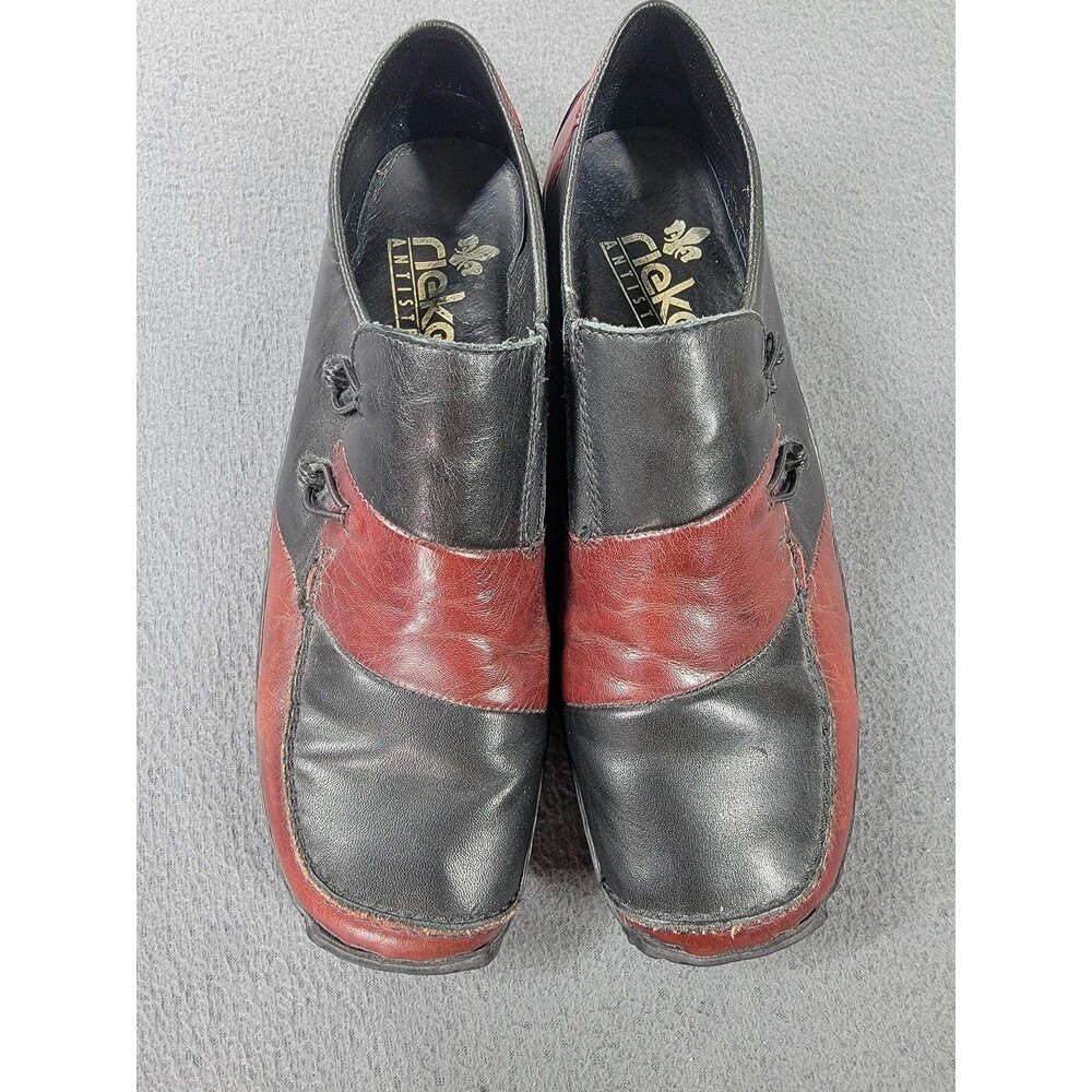 Rieker Shoes Womens Size 8.5‎ EU 39 Black Red Leather Slip On Comfort Antistress